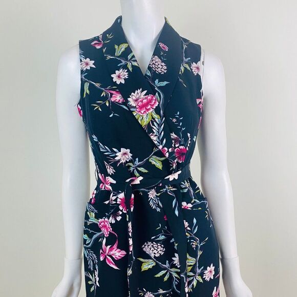 Calvin Klein Black Spring Floral Belted Wrap Dress - Picture 2 of 6